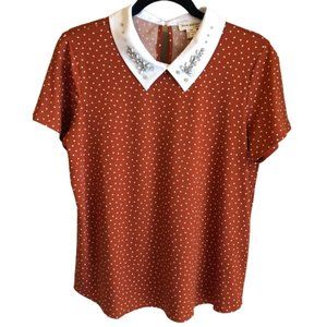 Faith and Joy Burnt Orange Jeweled Collar Top